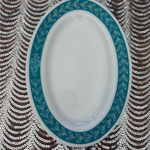 Vintage Anchor Hocking Teal and White Oval Platter - Picture 1 of 9